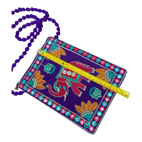 Ethnic India Embroidered Bag with Elephant, Mirrored Detail and Mixed Designs - Picture 7 of 9